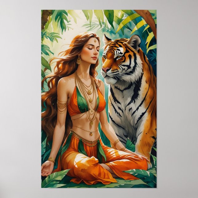 Poster Harmonia Selvagem: Bengal Tiger e Boho Muse (Frente)