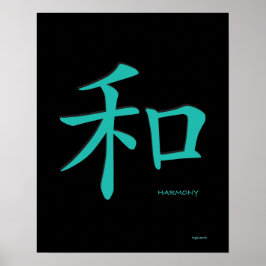 Poster Harmonia - Símbolo Chinês Teal Preto Personagem