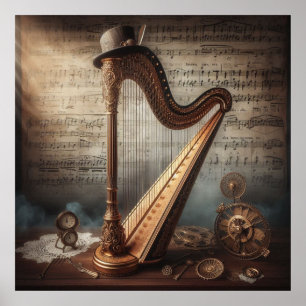 Poster Harp Steampunk = Fundo Sheetmusic