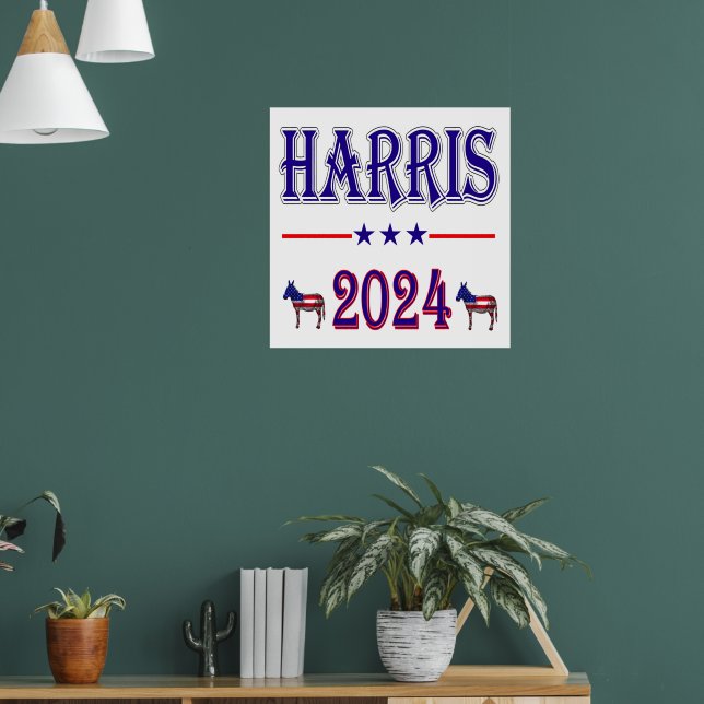 Poster Harris 2024 Pres Democrat Donkeys USA Flag (Sala de Estar 1)