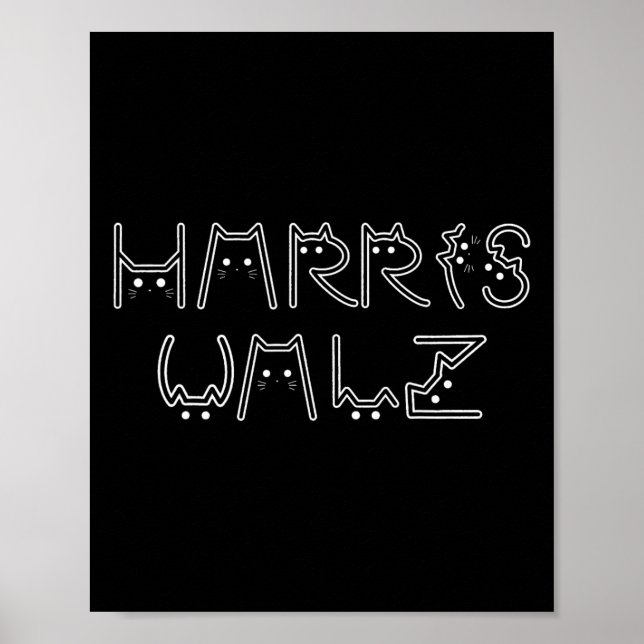 Poster Harris Tim Walz Waltz Gato Design de Letra Fonte 2 (Frente)