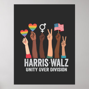 Poster Harris Walz 2024 Unity Sobre a Divisão de Eleição 