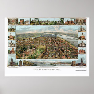 Poster Harrisburg, PA Panorâmica - 1855