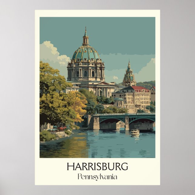 Poster Harrisburg PA Vintage Capitol Building Art (Frente)