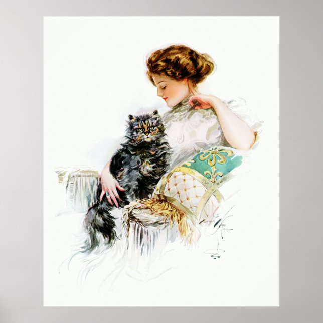 Póster Harrison Fisher: Mulher com Cat (Frente)