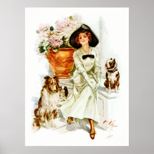 Póster Harrison Fisher: Mulher com três cães
