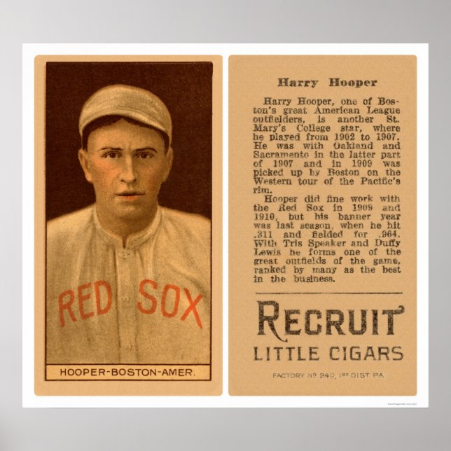 Póster Harry Hooper Red Sox Baseball 1912 (Frente)