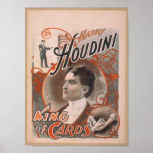 Poster Harry Houdini, "rei teatro do vintage dos cartões