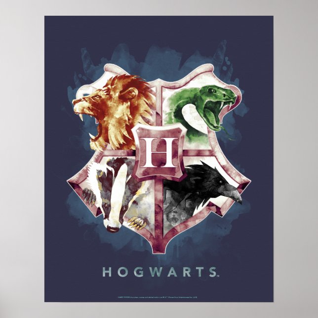 Poster Harry Potter | Brasão de HOGWARTS™ Aquarela (Frente)