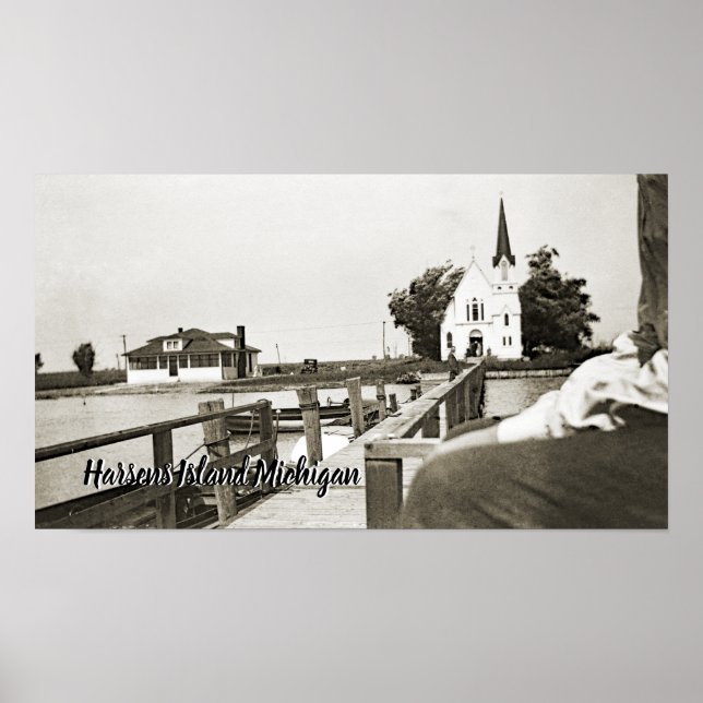 Poster Harsens Island Michigan Rua Marks Church, 1925 (Frente)