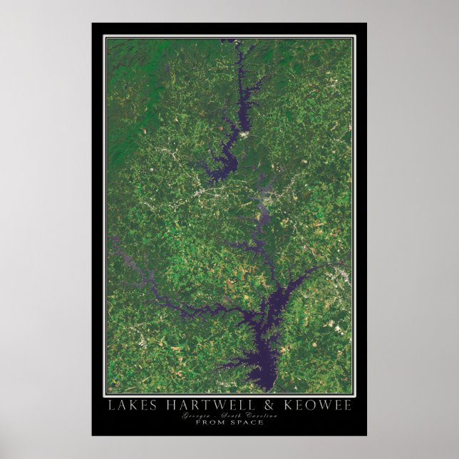 Poster Hartwell e Keowee Lagos - Geórgia - Mapa por Satél (Frente)