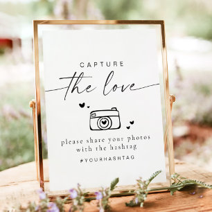 Poster Hashtag de Casamento de Amor com Captura Minimalis