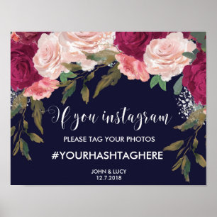 Póster hashtag de casamento de sinal de instagram de mari