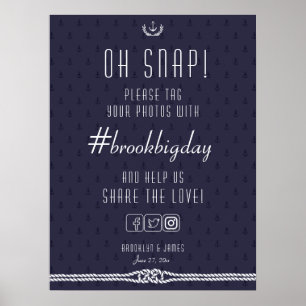 Poster Hashtag de casamento náutico - Sinal 18x24 - Âncor