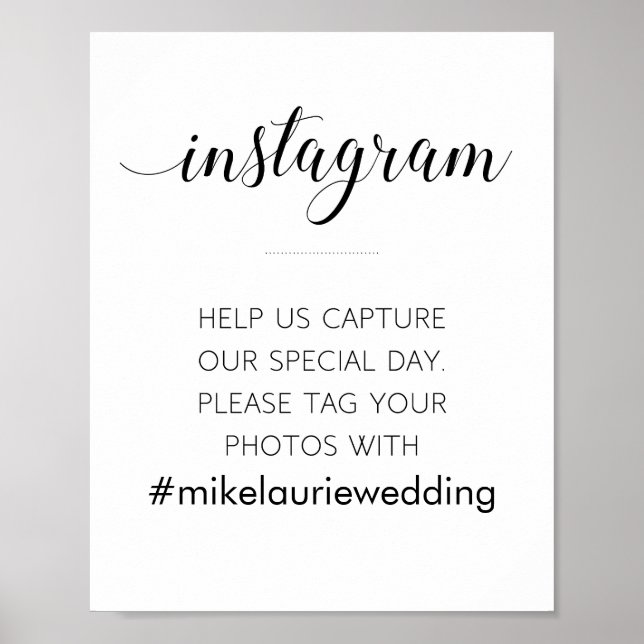 Poster Hashtag de casamento personalizado das mídias soci (Frente)