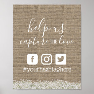 Poster Hashtag de Casamento Respiratório do Bebê Rustico