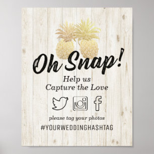Poster Hashtag de Fotos de Casamento Abacaxis Dourados Ma