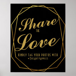 Póster Hashtag de mídia social Dourada e negra com deco d