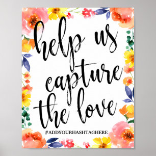 Poster Hashtag Floral Watercolor 8x10 de Casamento
