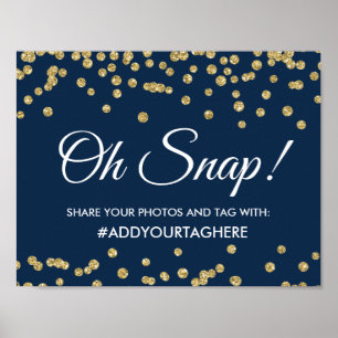 Poster Hashtag Sign Gold Faux Glitter Confetti Navy Blue