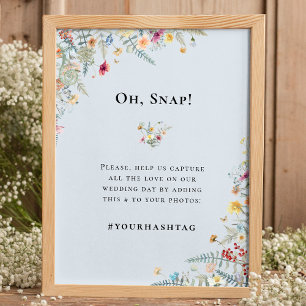 Poster Hashtag Simples de Casamento Azul Fern Dusty Fern