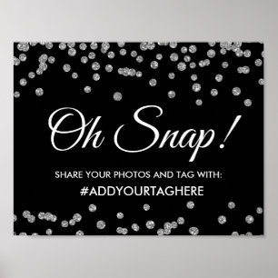 Poster Hashtag Sinal de Prata Faux Glitter Confetti Preto