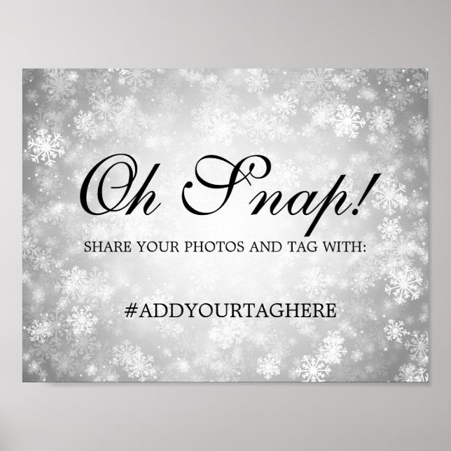Poster Hashtag Weding Sign Silver Winter Wonderland (Frente)