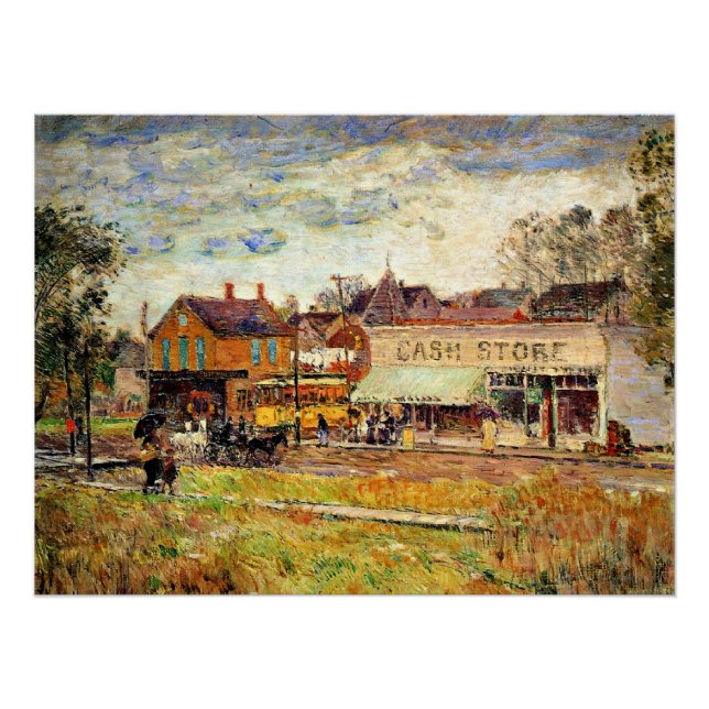 Póster Hassam - Fim da linha de Trolley, Oak Park, IL (Frente)