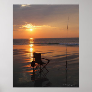 Poster Haste e cadeira de pesca pelo oceano no adiantado