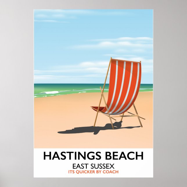 Poster Hastings Beach, East Sussex viagens vintage (Frente)