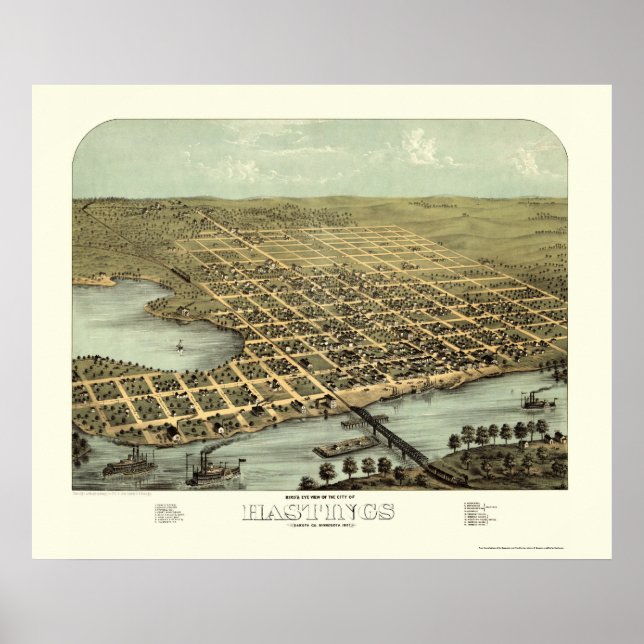 Póster Hastings, Mapa Panorâmico MN - 1867 (Frente)