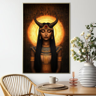Poster Hathor Deusa Egípcia Horned Dourada Marrom Arte