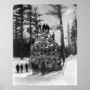 Póster Hauling Logs em Michigan, anos 1890