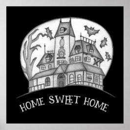 Poster Haunted House and Bats Halloween 