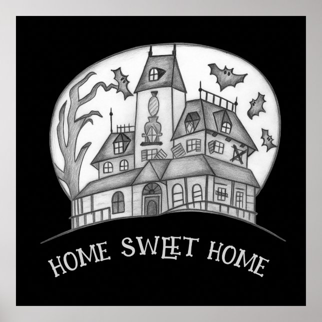 Poster Haunted House and Bats Halloween  (Frente)