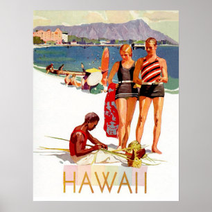 Poster Havaí, casal em férias na costa