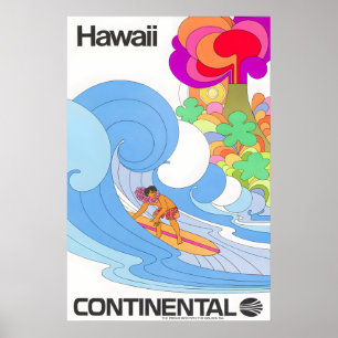Poster Havaí - Continental - Cartaz de Viagem Vintage