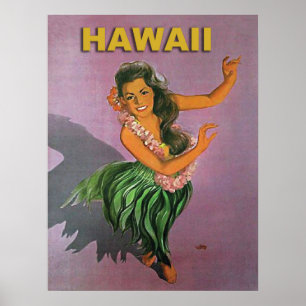 Poster Havaí, dança tradicional de menina de Hula,
