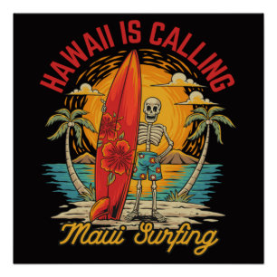 Póster Havaí Está Chamando Vibes de Surf da Ilha Maui