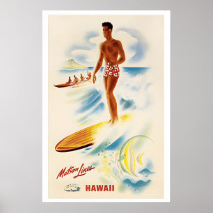 Poster Havaí Estados Unidos da América Viagem Antiga