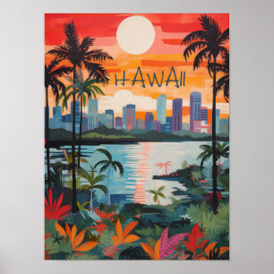 Poster Havaí EUA Viagem Cidade Pintura Estética