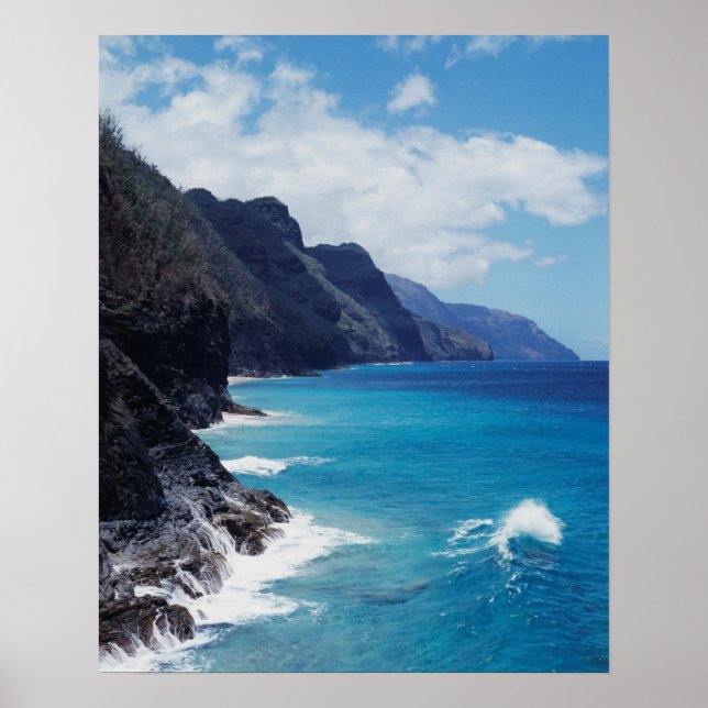 Póster Havaí, Kauai, Ondas do Oceano Pacífico (Frente)