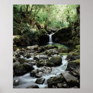 Póster Havaí, Maui, uma cachoeira flui para a Piscina az