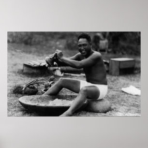 Póster Havaí - Taro do martelamento do homem para fazer