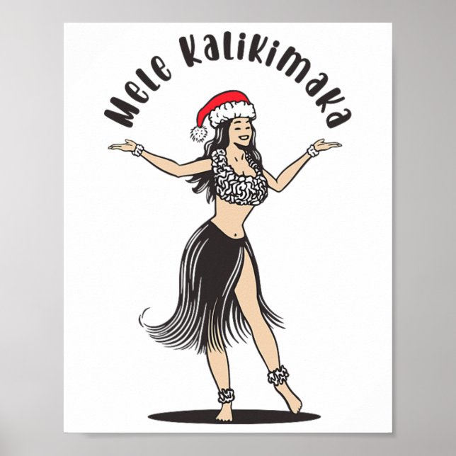 Poster Havaiana Natal Hula Skirt Girl Santa Hat Mele (Frente)