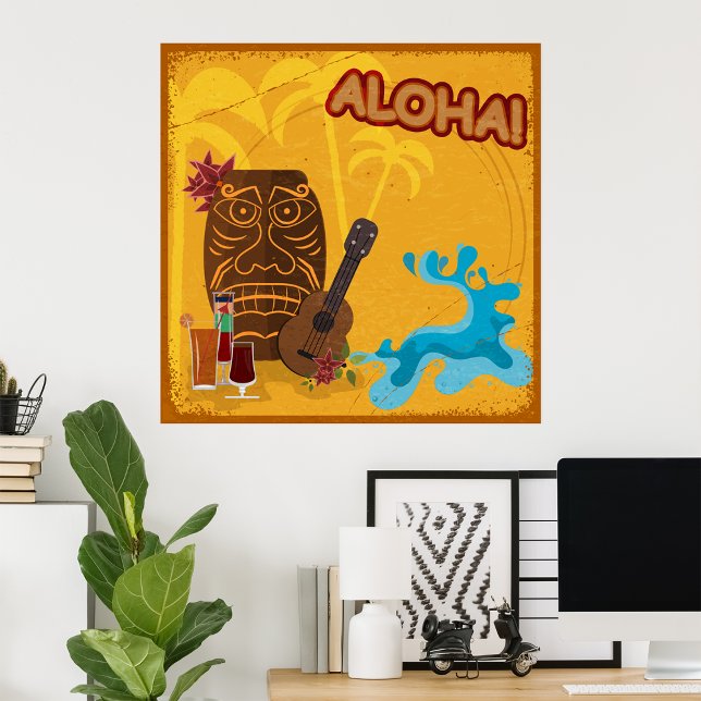 Poster Havaiano Aloha Tiki - Bar Retro Luau Party (Criador carregado)