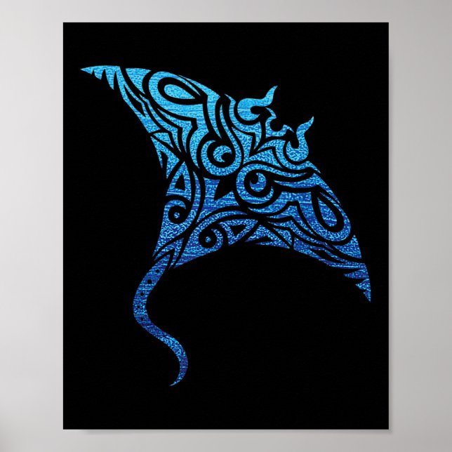 Poster Havaiano Manta Ray Tribal Polynésia Tatuagem Pacif (Frente)