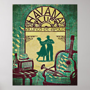 Poster Havana Blues, casal para dança, festa, vintage