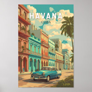 Poster Havana Cuba Illustração Viagem Art Vintage