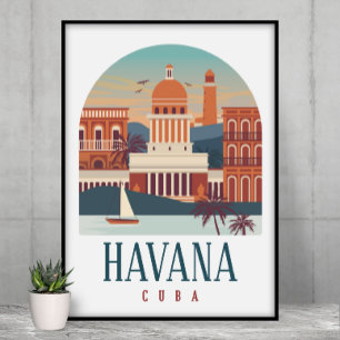 Poster Havana Cuba Vintage Skyline